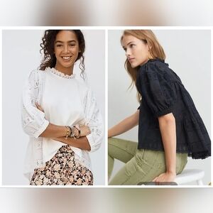 ANTHROPOLOGIE OTHILIA Idina Eyelet Top in Black. Size Medium